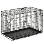Pet Cage, Foldable Steel Double-Opening Dog and Cat Carrier, 76x46x52cm, Black