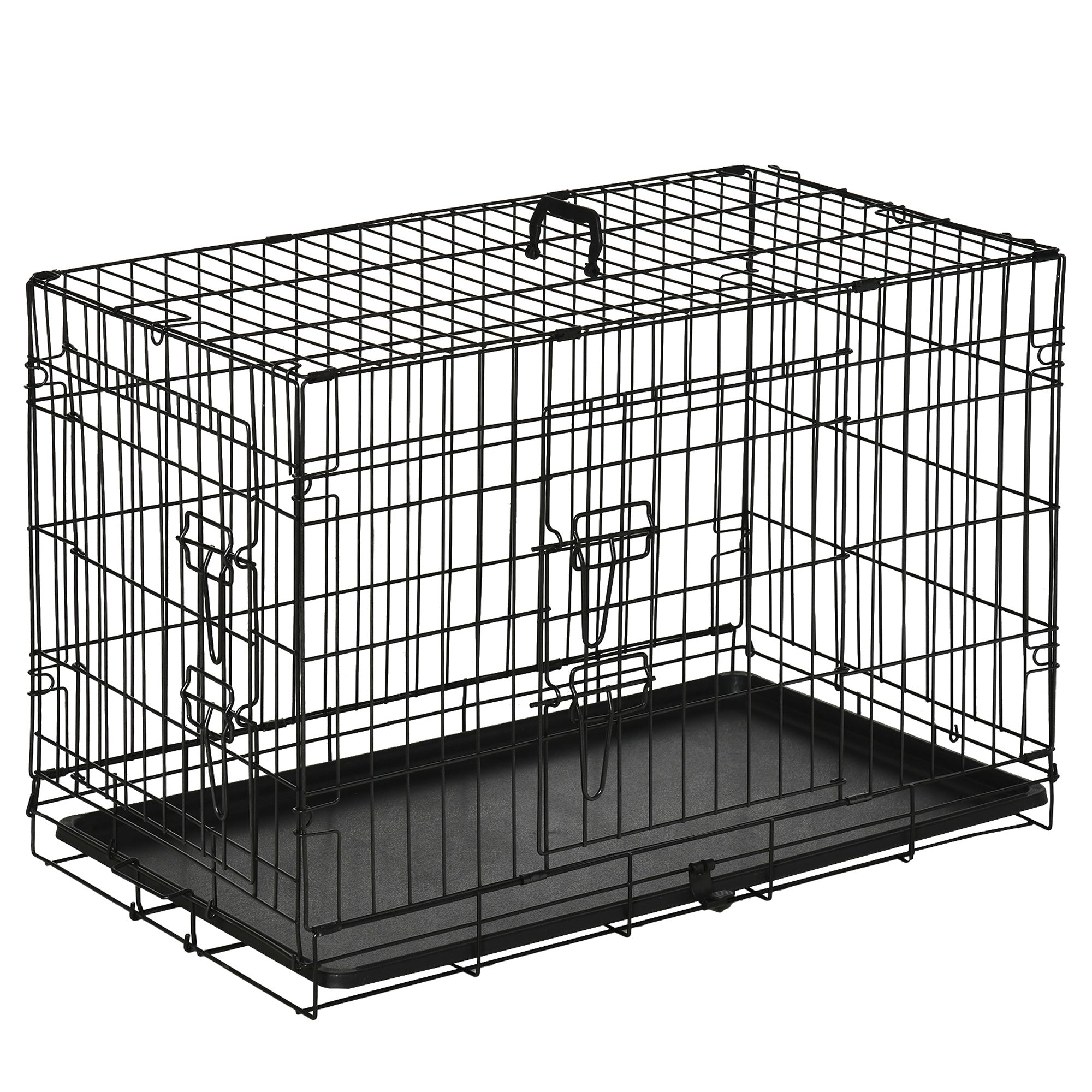 Pet Cage, Foldable Steel Double-Opening Dog and Cat Carrier, 76x46x52cm, Black