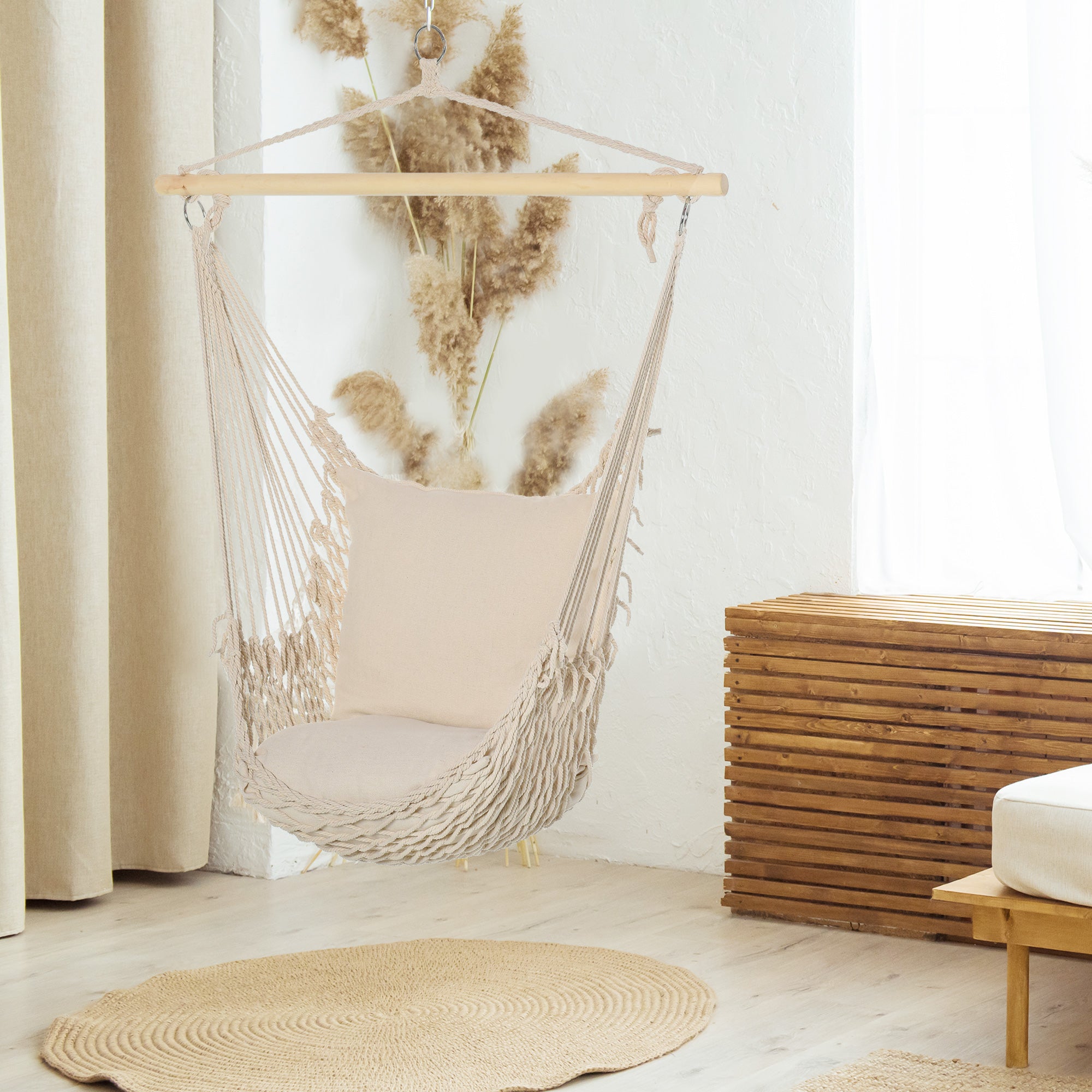 Outsunny Shabby Chic Indoor/Outdoor Rope Garden Hammock, White