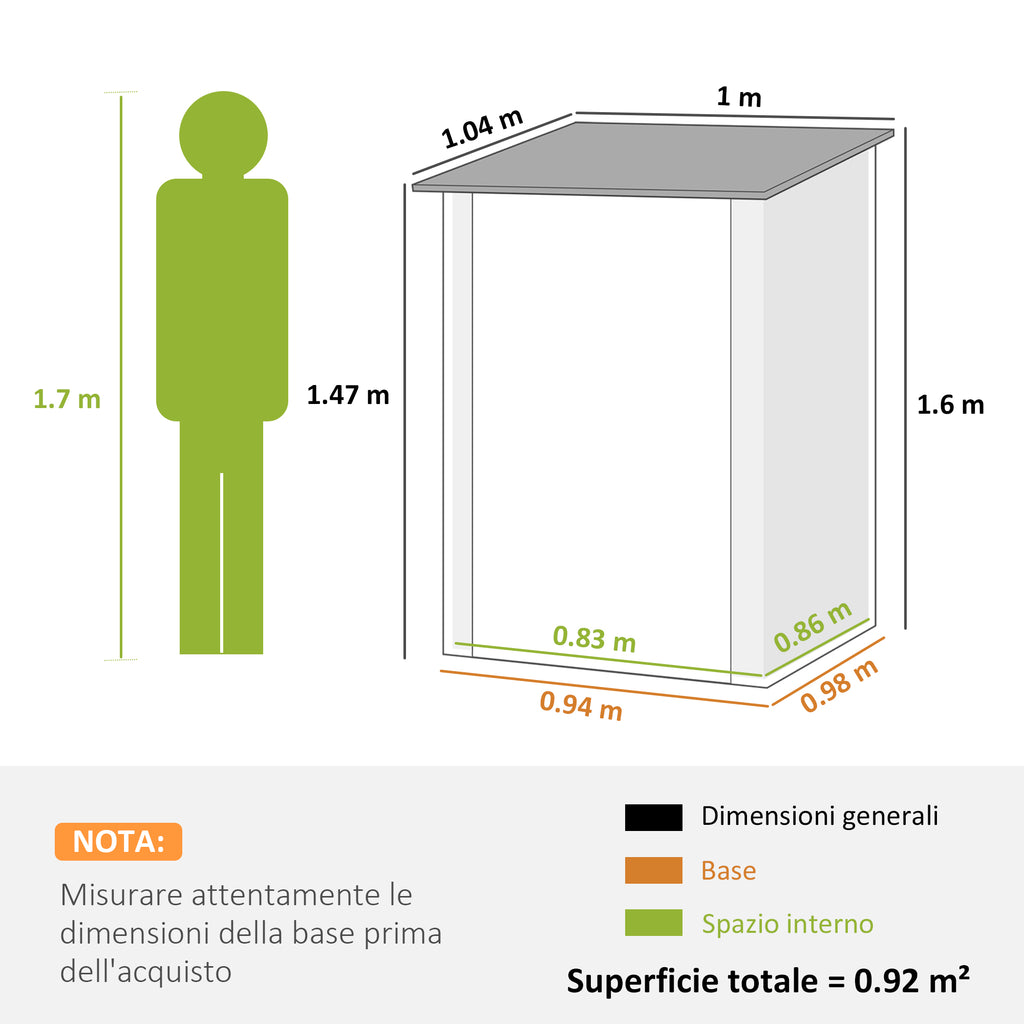 Outsunny Galvanized Steel Garden Shed with Door, 100x104x160 cm, Brown and White