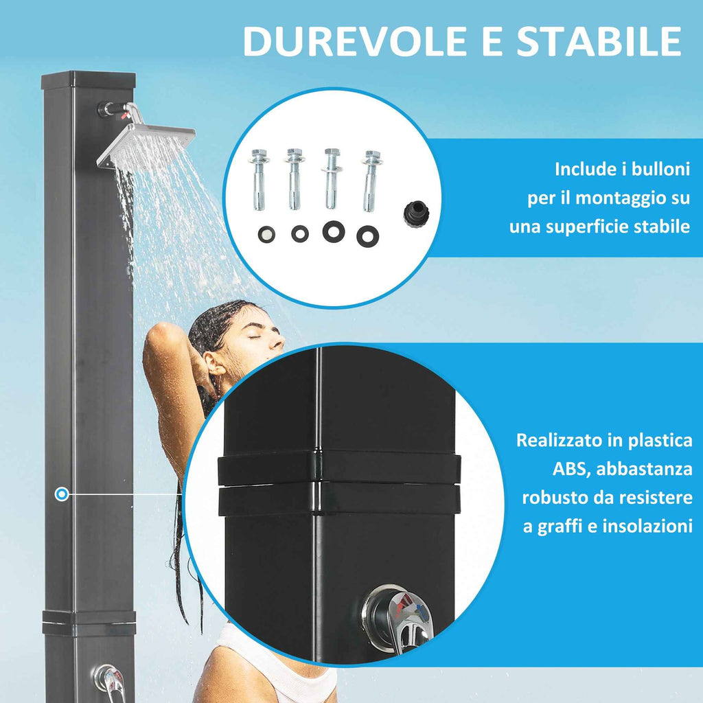 Outsunny 40L Solar Garden Shower with 60°C Temperature, Rotating Shower Head and Foot Tap, Black