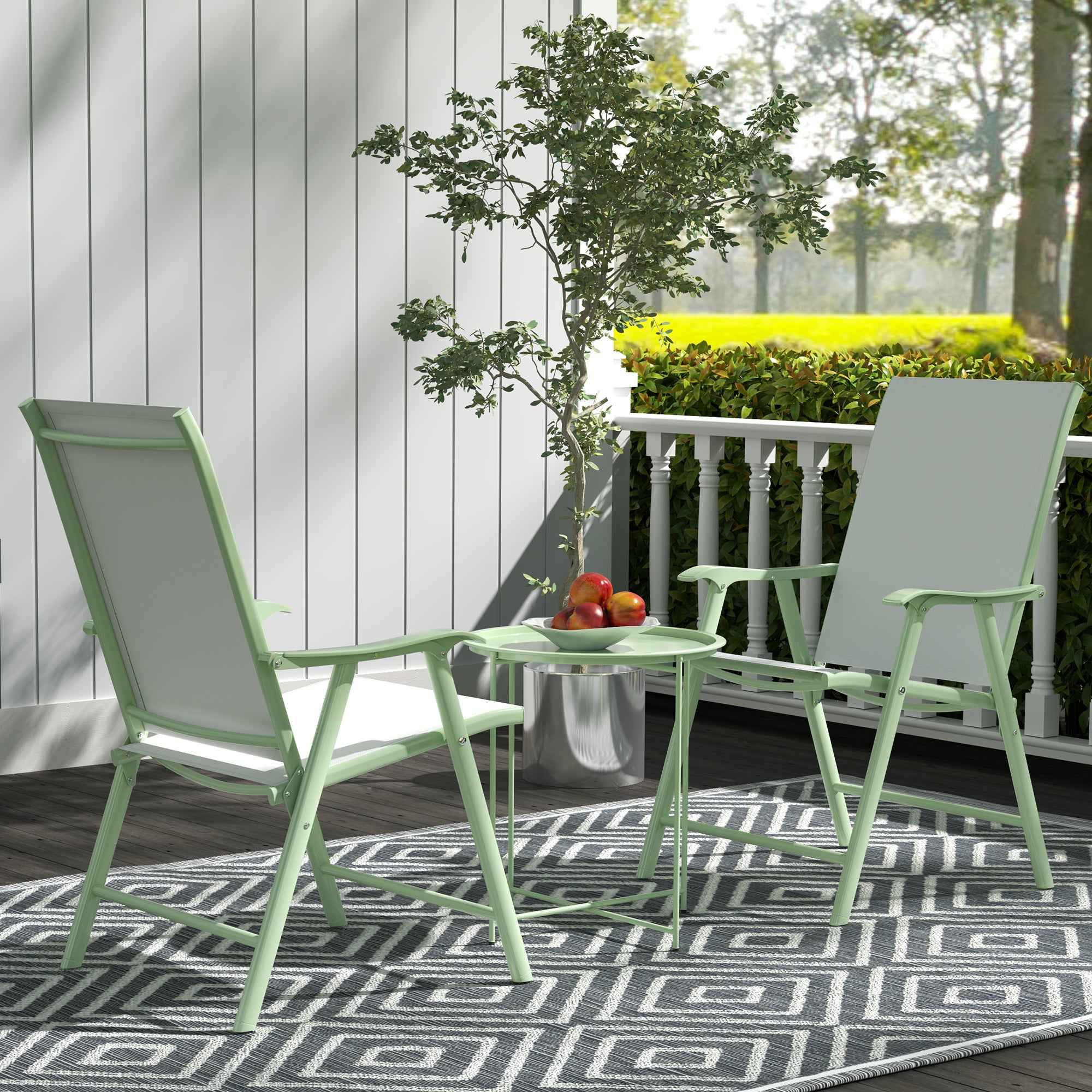 Outsunny Garden Table with Removable Tray and Folding Steel Legs, Ø46x50 cm, Green