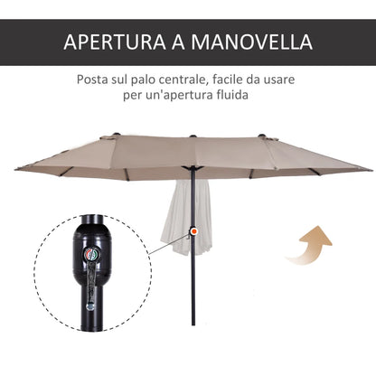 Coffee Double Garden Umbrella with crank opening, steel and polyester, 460x270x240 cm