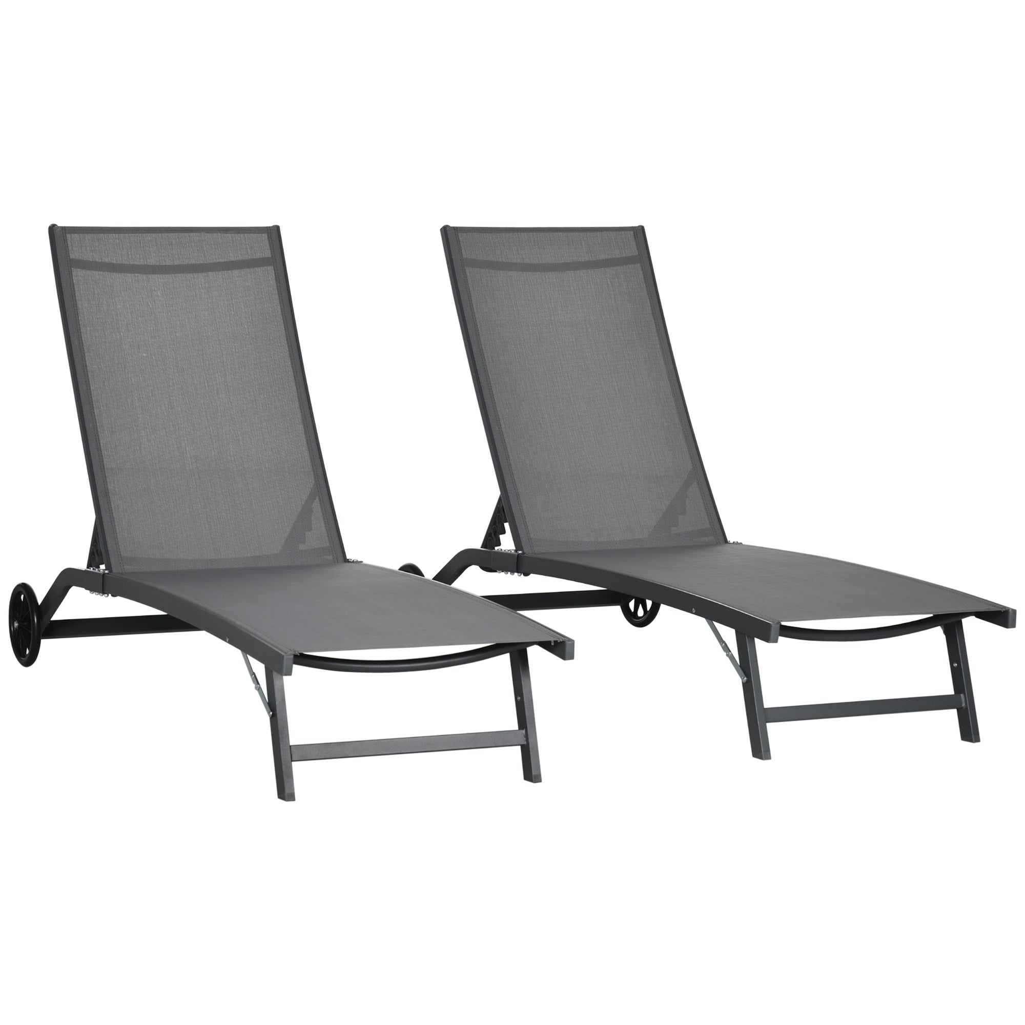 Outsunny Set of 2 Sun Loungers with Reclining Backrest, in Aluminum and Breathable Fabric, 66x165x102 cm, Dark Gray