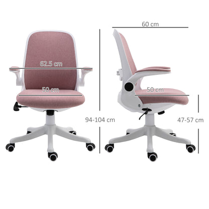 Ergonomic Office Chair with Adjustable Height, in Velvet Effect Fabric, 62.5x60x94-104 cm, White and Pink