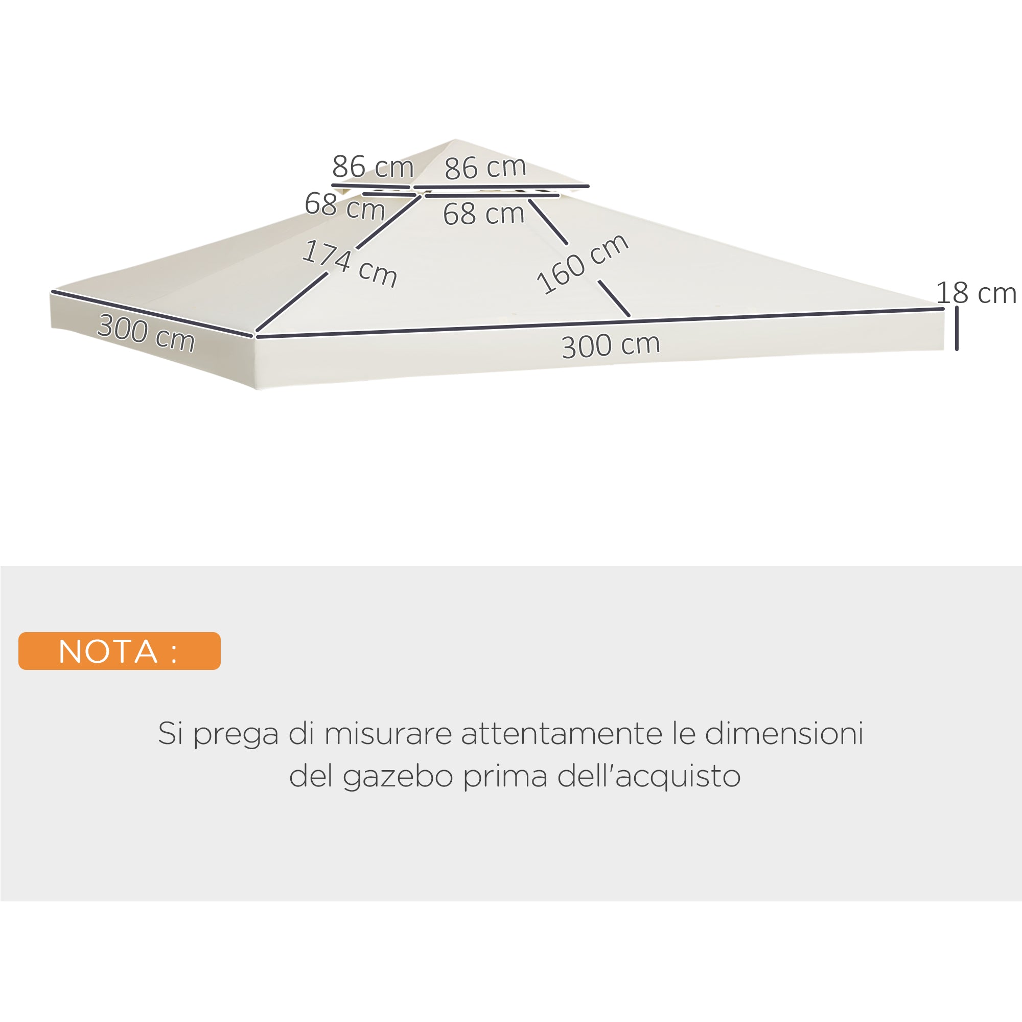 Outsunny Garden Gazebo Cover Replacement Roof Anti-UV Waterproof Polyester 3x3m Cream