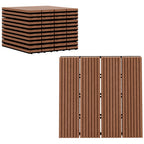 Set of 11 Non-Slip Interlocking Outdoor Tiles in Recycled HDPE, 30x30x2.2 cm, Brown