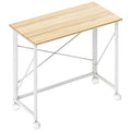 HOMCOM Space-Saving Folding Desk with 4 Wheels and Brake, 80x40x75 cm, Wood