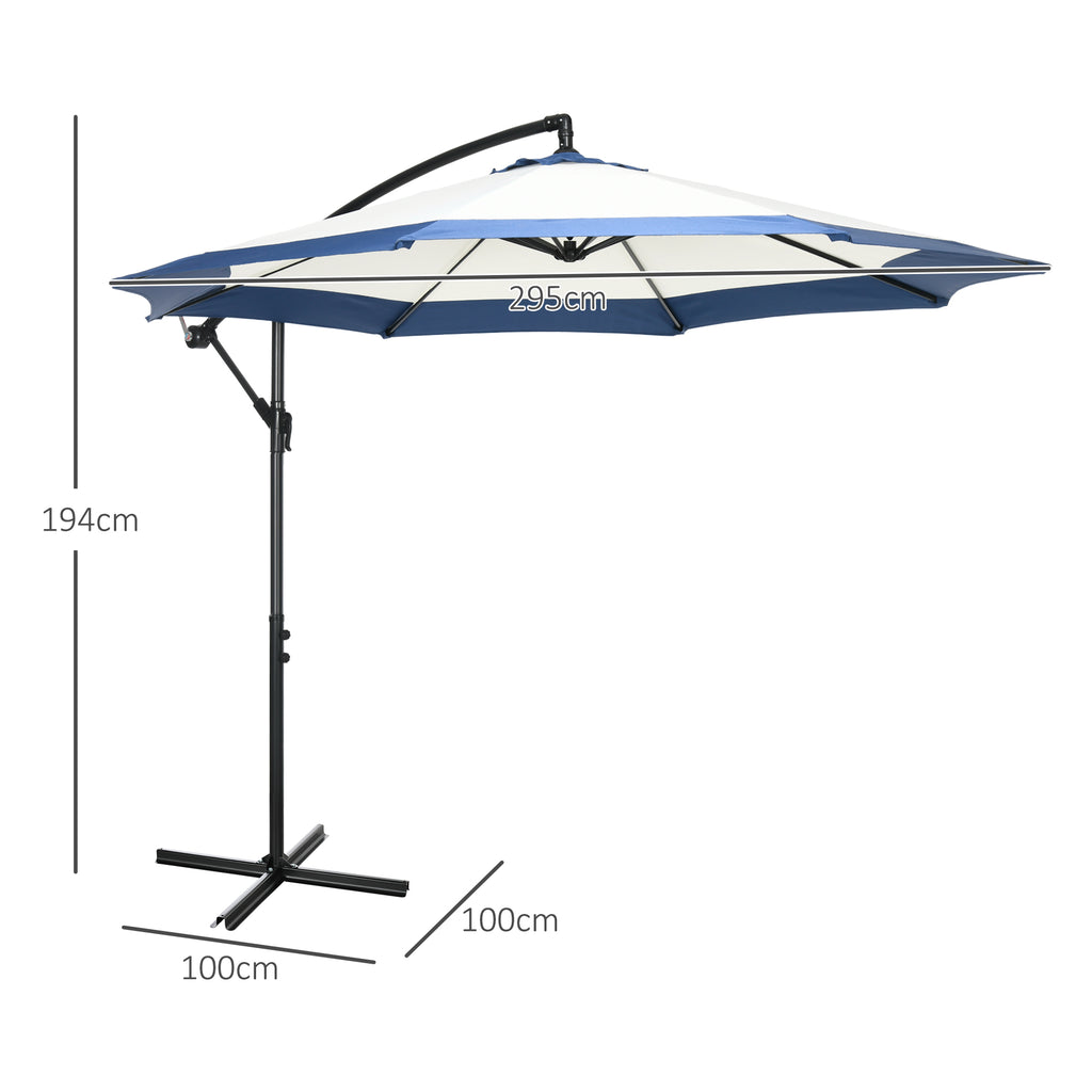 Garden Umbrella with Arm 3x2 m with Crank, Metal and Polyester, Dark Blue and Cream