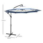 Garden Umbrella with Arm 3x2 m with Crank, Metal and Polyester, Dark Blue and Cream