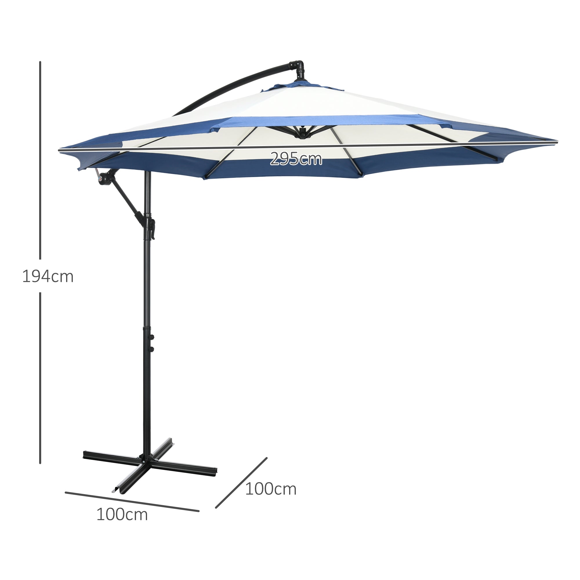 Garden Umbrella with Arm 3x2 m with Crank, Metal and Polyester, Dark Blue and Cream
