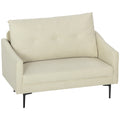 2-Seater Modern Sofa with Quilted Backrest and Velvet Upholstery, 124x73x92 cm, Cream