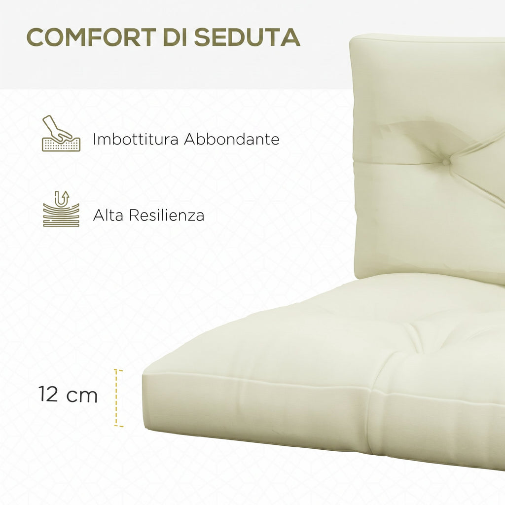 Outsunny 2-Piece Garden Cushion Set for Sofas and Pallets in Polyester with Thick Filling, Cream