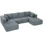 Modular Corner Sofa in Velvet Fabric with Cushions, 294x165x70 cm, Dark Grey