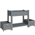 Outsunny Raised Planter with 2 Side Pots and Tool Shelf, in Fir Wood, 149x46x76 cm, Grey