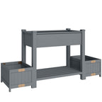 Outsunny Raised Planter with 2 Side Pots and Tool Shelf, in Fir Wood, 149x46x76 cm, Grey