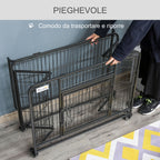 Kennel Folding Double Door Dog Cage with Lock, 4 Wheels with Brake and Removable Bottom, 109.5x71x78cm