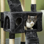 Cat Scratching Tree with 3 Perches, 2 Houses and Hanging Toys, Made of Wood and Plush, 49x49x173 cm, Grey