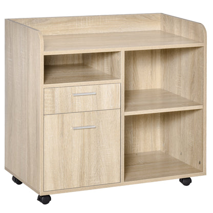 Multi-Use Printer Stand, Office Cabinet, Low Cabinet, Multipurpose Cabinet with 4 Wheels, Oak, 80x40x72cm - Borgè