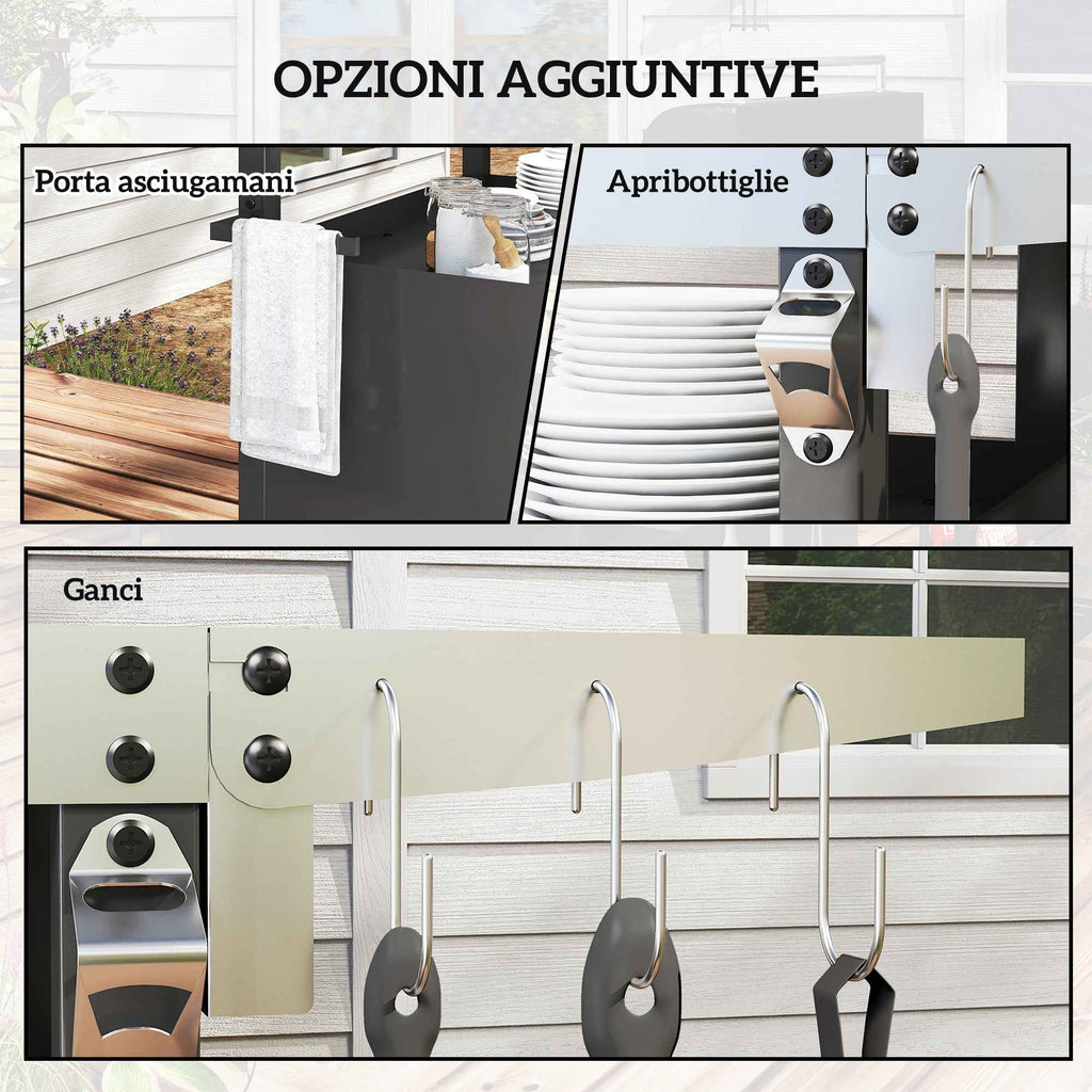 Outsunny Stainless Steel Barbecue Cart with Cabinet, Open Shelf and Side Table, 116x50x93 cm, Black