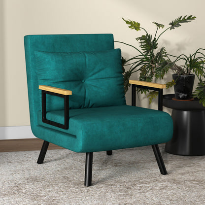 Velvet Green, 3 in 1 Sofa Bed with 5-Position Reclining Backrest and Cushion, 63x73x81 cm, Green