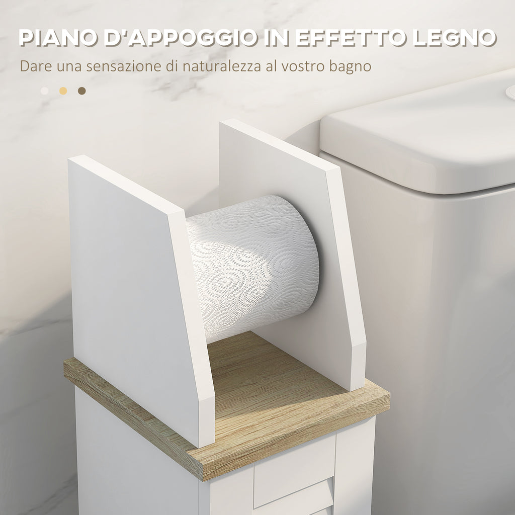 kleankin Bathroom Cabinet Space-Saving Toilet Paper Holder with Cabinet and Adjustable Shelf, 18x20x80 cm, White