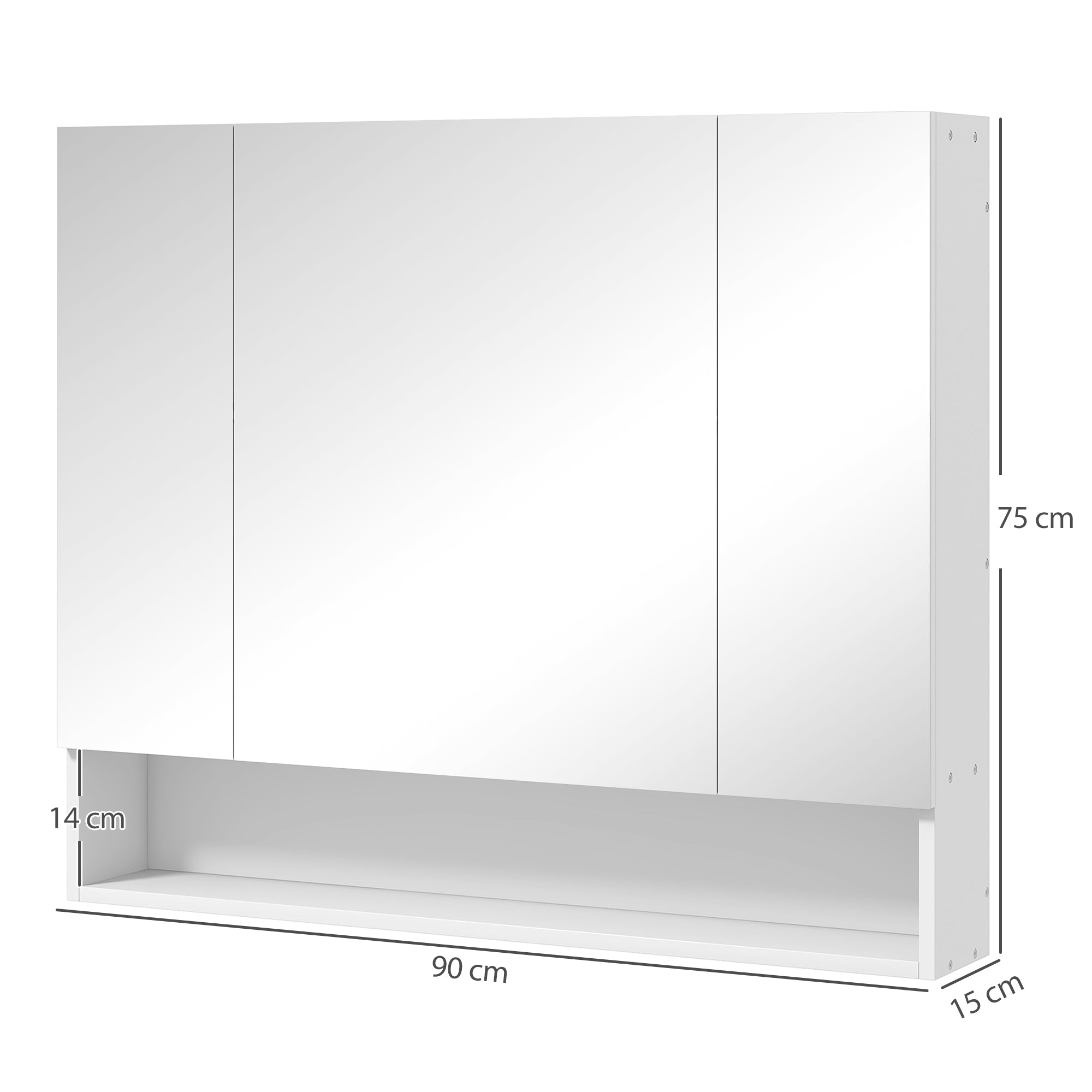 kleankin Bathroom Mirror Cabinet with 3 Soft-Close Doors and Adjustable Shelves, 90x15x75 cm, White