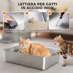 PawHut 80L Enclosed Cat Litter Box with Removable Tray, ABS and Stainless Steel, 63x43x43 cm, Light Grey