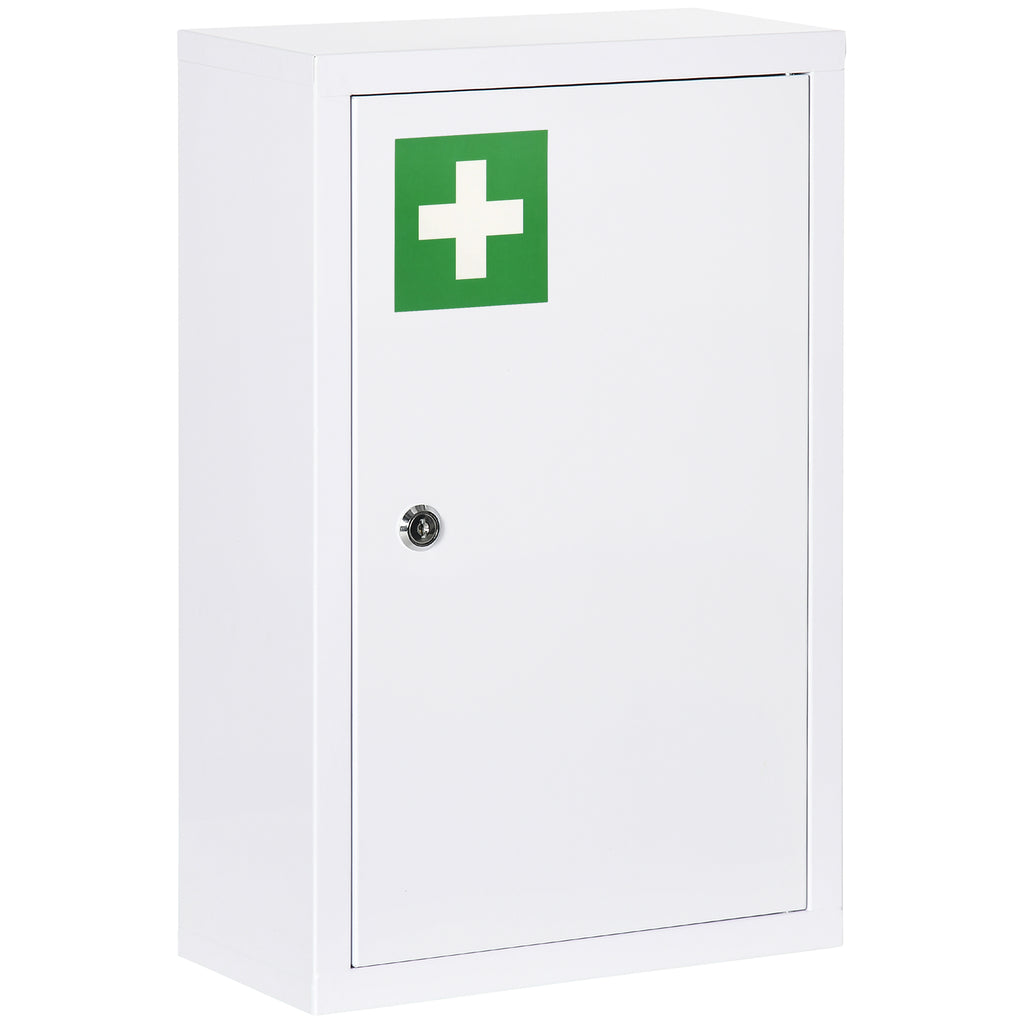 kleankin 3-Shelf Medicine Cabinet with Lock and 2 Keys, Steel, 30x14x46 cm, White
