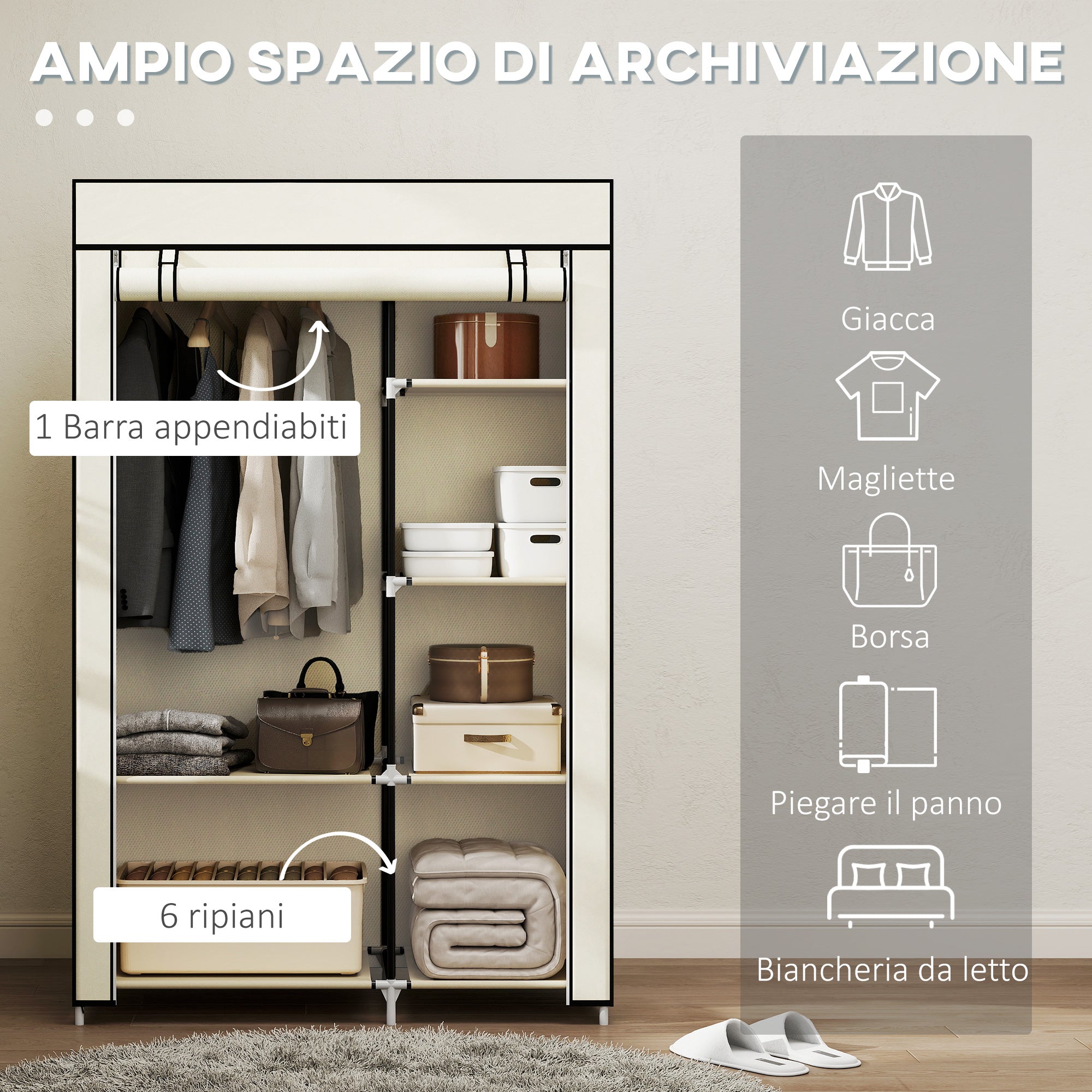HOMCOM Portable Wardrobe Space-Saving Closet, 103x43x162.5cm, Cream