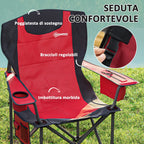 Set of 2 Folding Camping Chairs with Cooler Bag, Cup Holder and 2 Pockets, 94x62x100 cm, Red