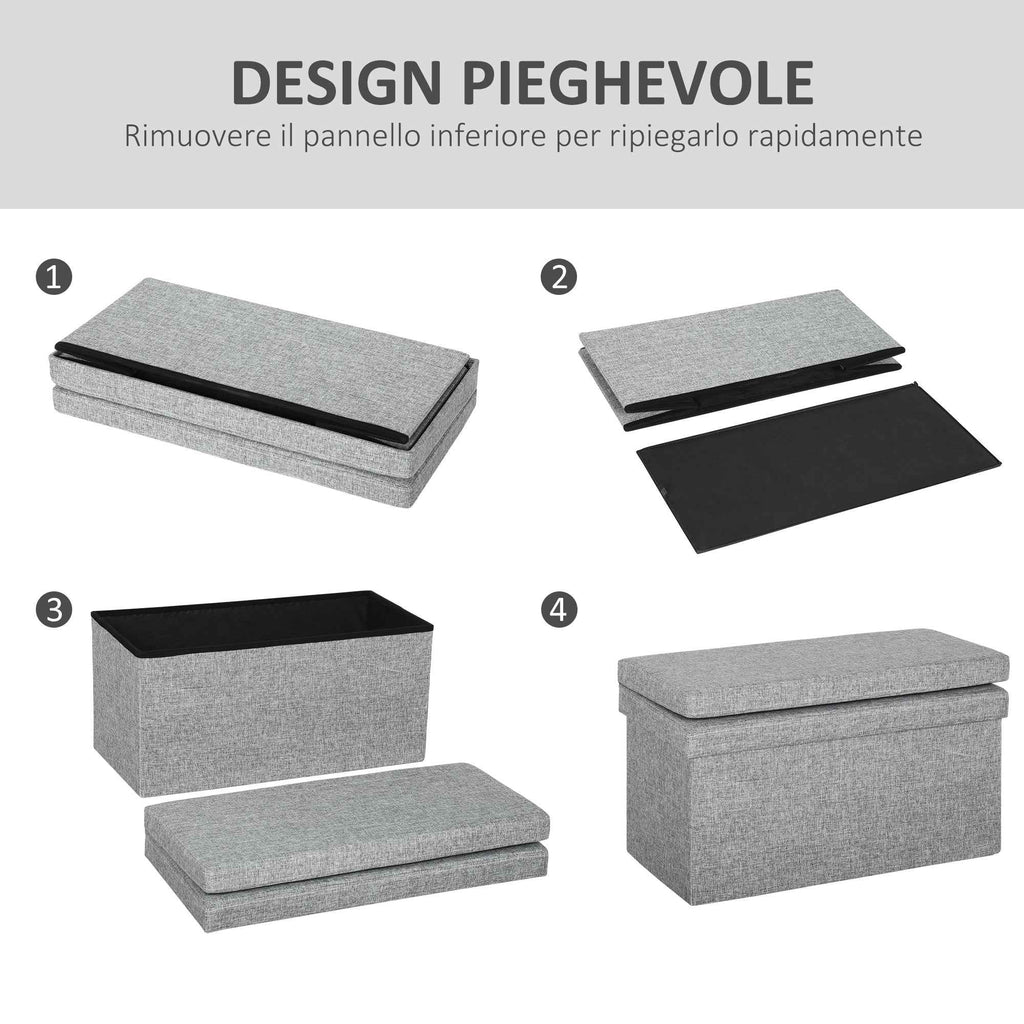 HOMCOM Folding Storage Bench with Backrest and 77L Storage Compartment, Fabric Upholstery, 76x50x73 cm, Grey