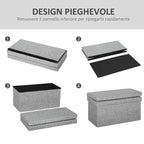 HOMCOM Folding Storage Bench with Backrest and 77L Storage Compartment, Fabric Upholstery, 76x50x73 cm, Grey