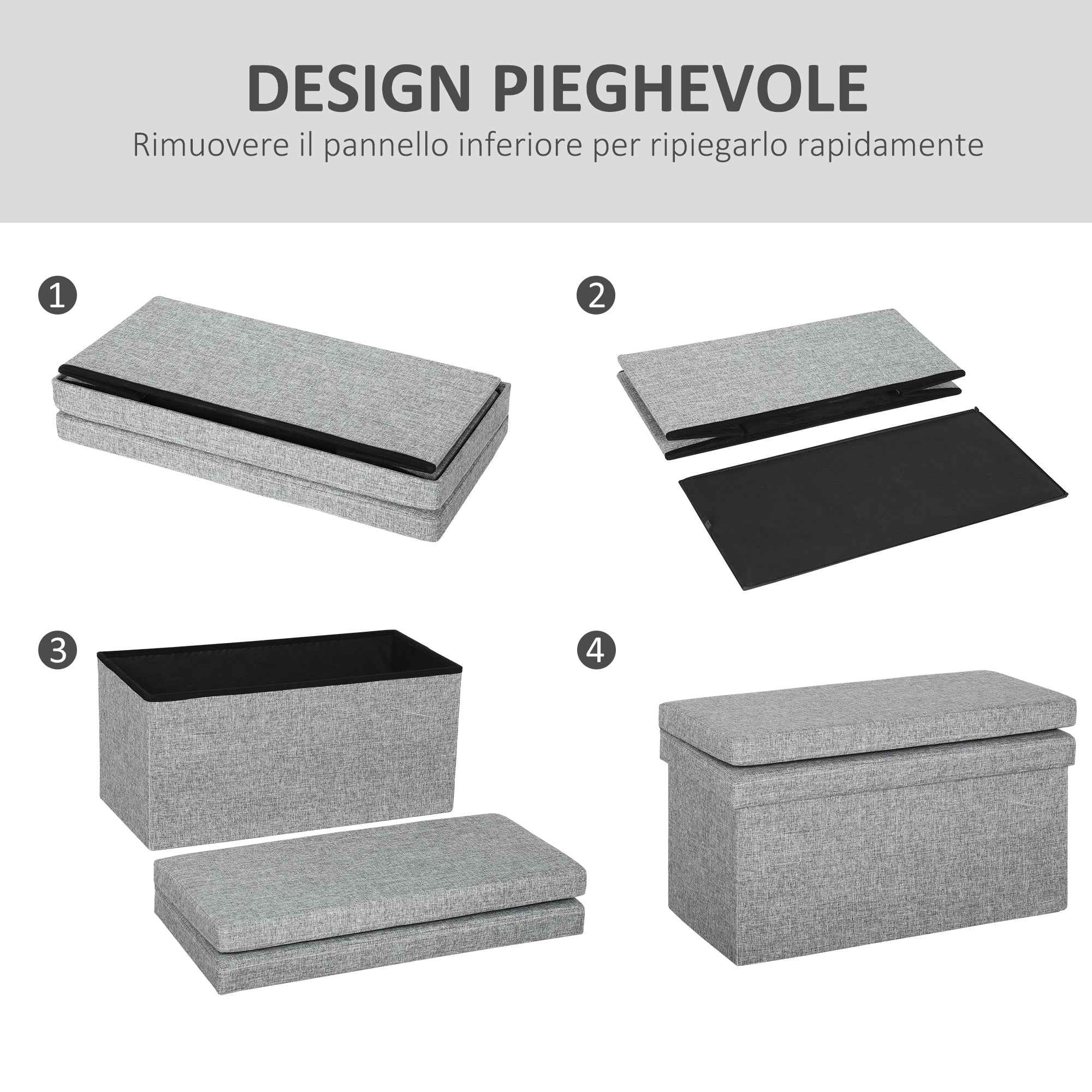 HOMCOM Folding Storage Bench with Backrest and 77L Storage Compartment, Fabric Upholstery, 76x50x73 cm, Grey