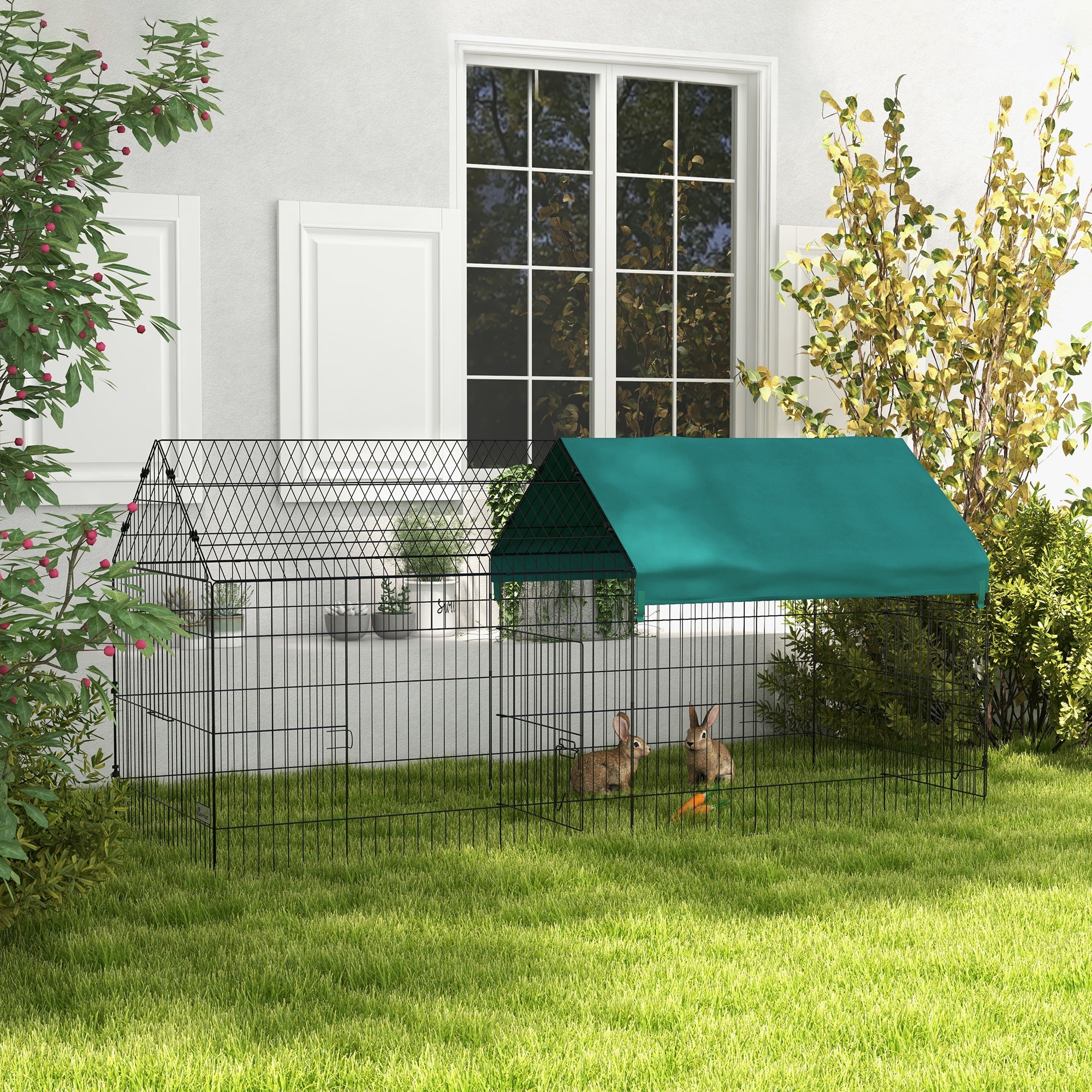 Pawhut cage for outdoor rabbits and interior with a house with roof, 220x85x103cm, green - Borgè