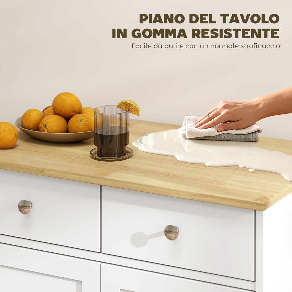 Low Sideboard with 2-Door Cabinet, Adjustable Shelves and 2 Drawers, White and Wood