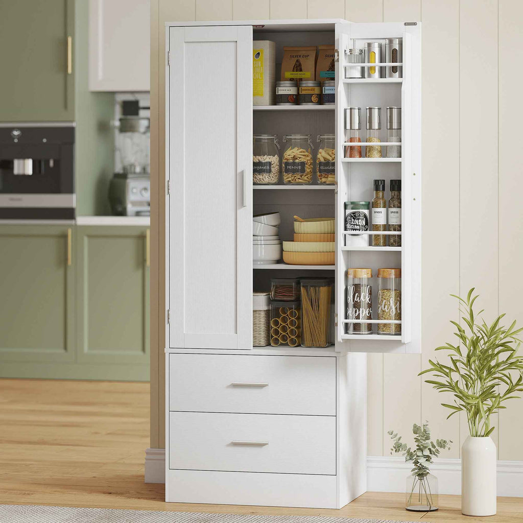 HOMCOM Kitchen Cabinet Sideboard with 8 Spice Racks and 2 Drawers, 60x40x159 cm, White