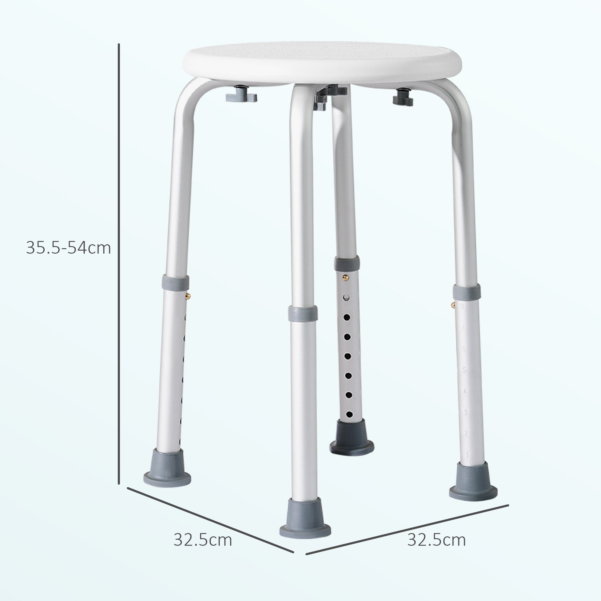 Round Shower Stool for the Elderly, Disabled Bath Chair with 8-Position Adjustable Height, Non-Slip Feet, Made of Aluminum and PE, White