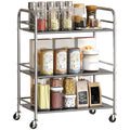 4-Tier Utility Cart with Adjustable Center Shelf and Raised Edges, Stainless Steel, 60x35x77 cm