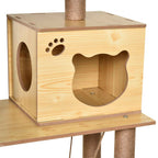 PawHut Cat Scratching Tree with House, 2 Beds, Hammock and Ball, Made of Wood, Polyester and Sisal, 60x40x130 cm