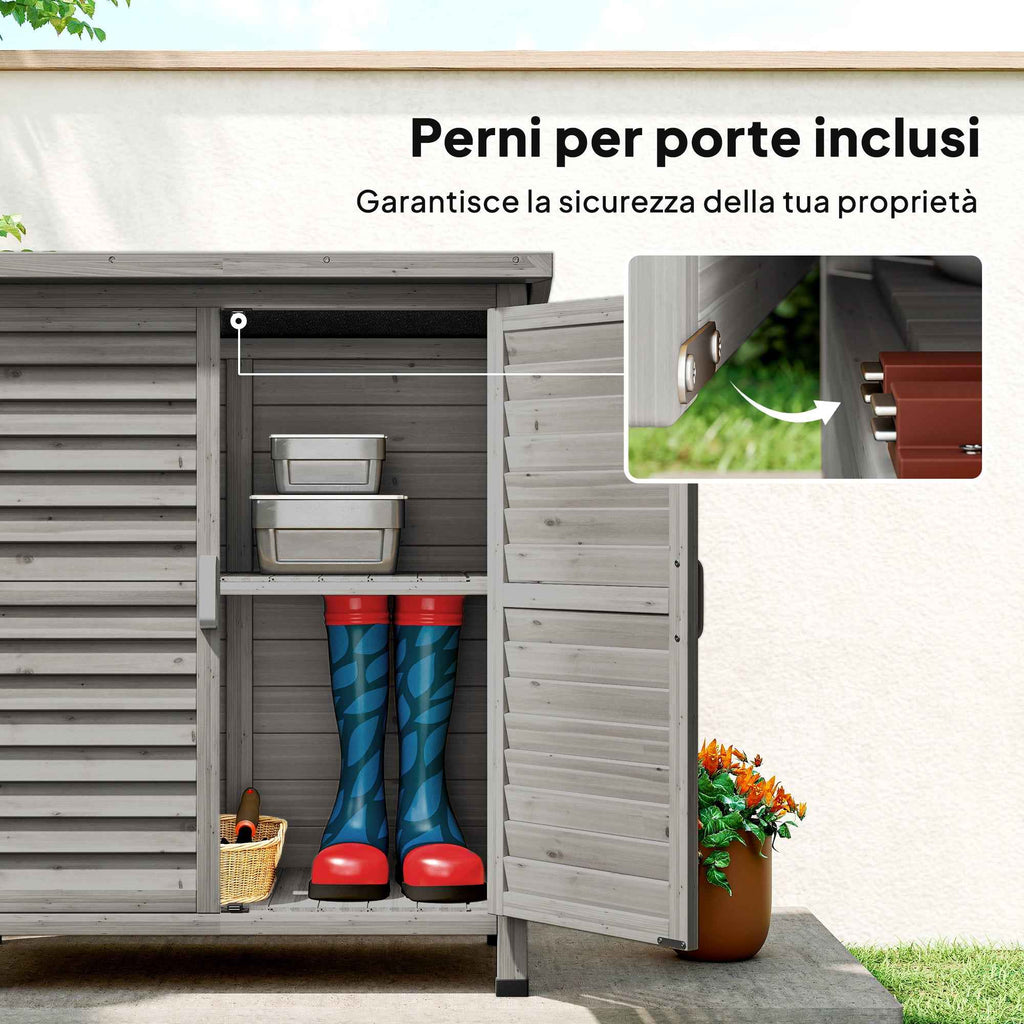 Fir Wood Garden Cabinet with Louvered Doors and 2 Shelves, 87x46.5x96.5cm, Grey