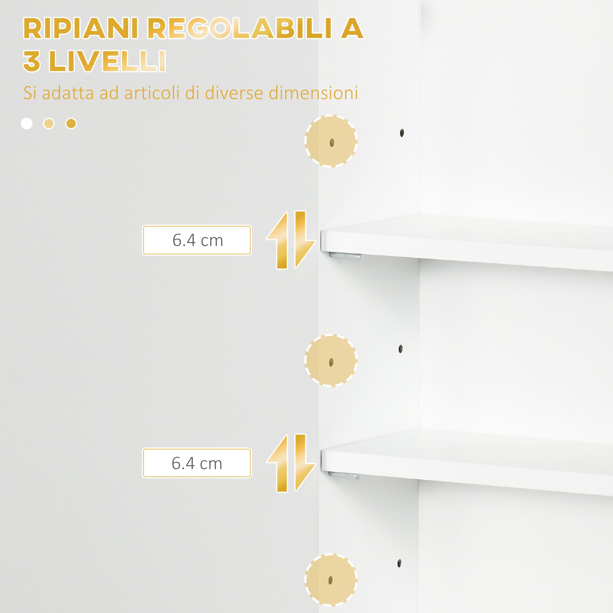 Wall-Mounted Bathroom Cabinet with Decorated Door, Gold Handle and Adjustable Shelves, 40x15x60 cm, White