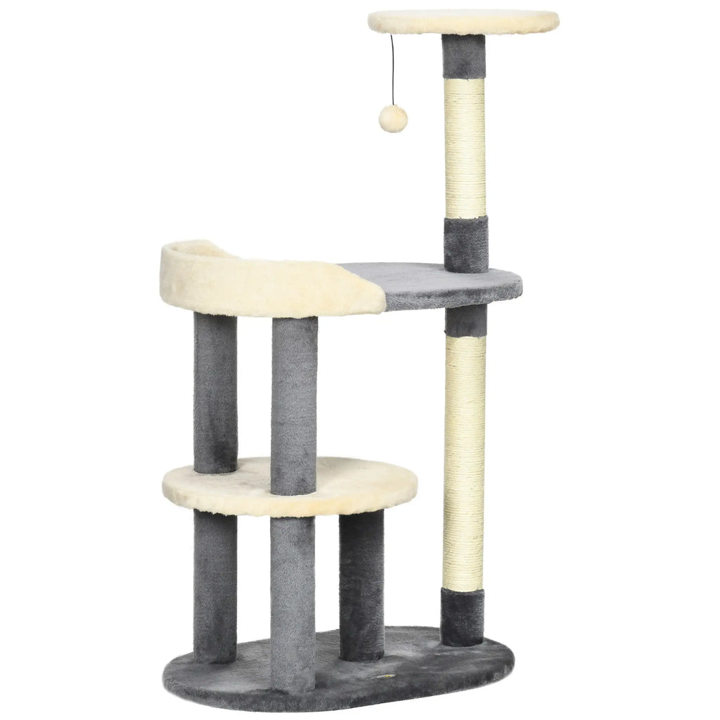 3-Tier Cat Tree with Sisal Posts and Height 105cm, Grey - Borge' Group Limited