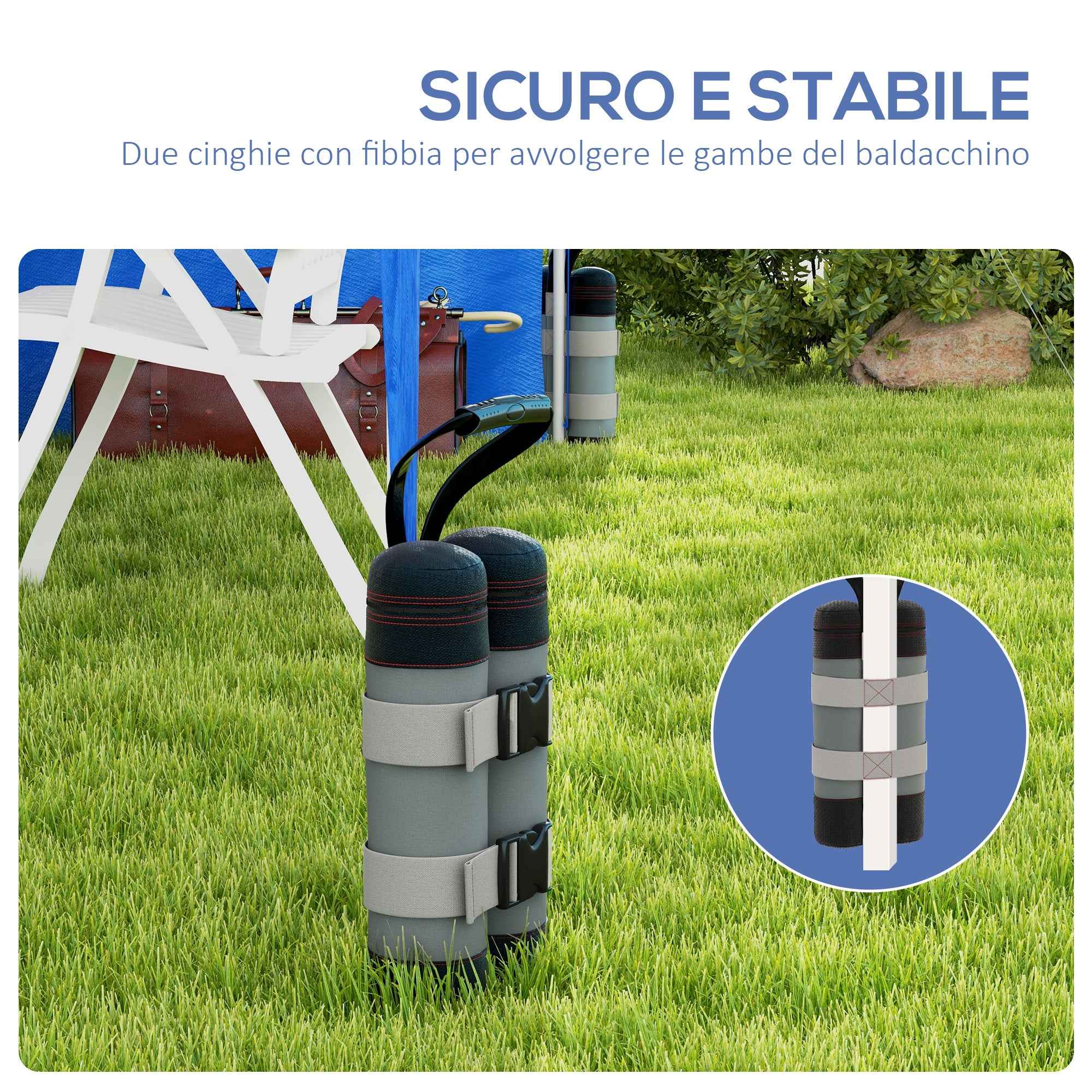 Outsunny Set of 4 Gazebo Weights, Fillable with Sand up to 12 kg, in 168D Oxford Fabric, 20x10x43 cm, Black and Grey