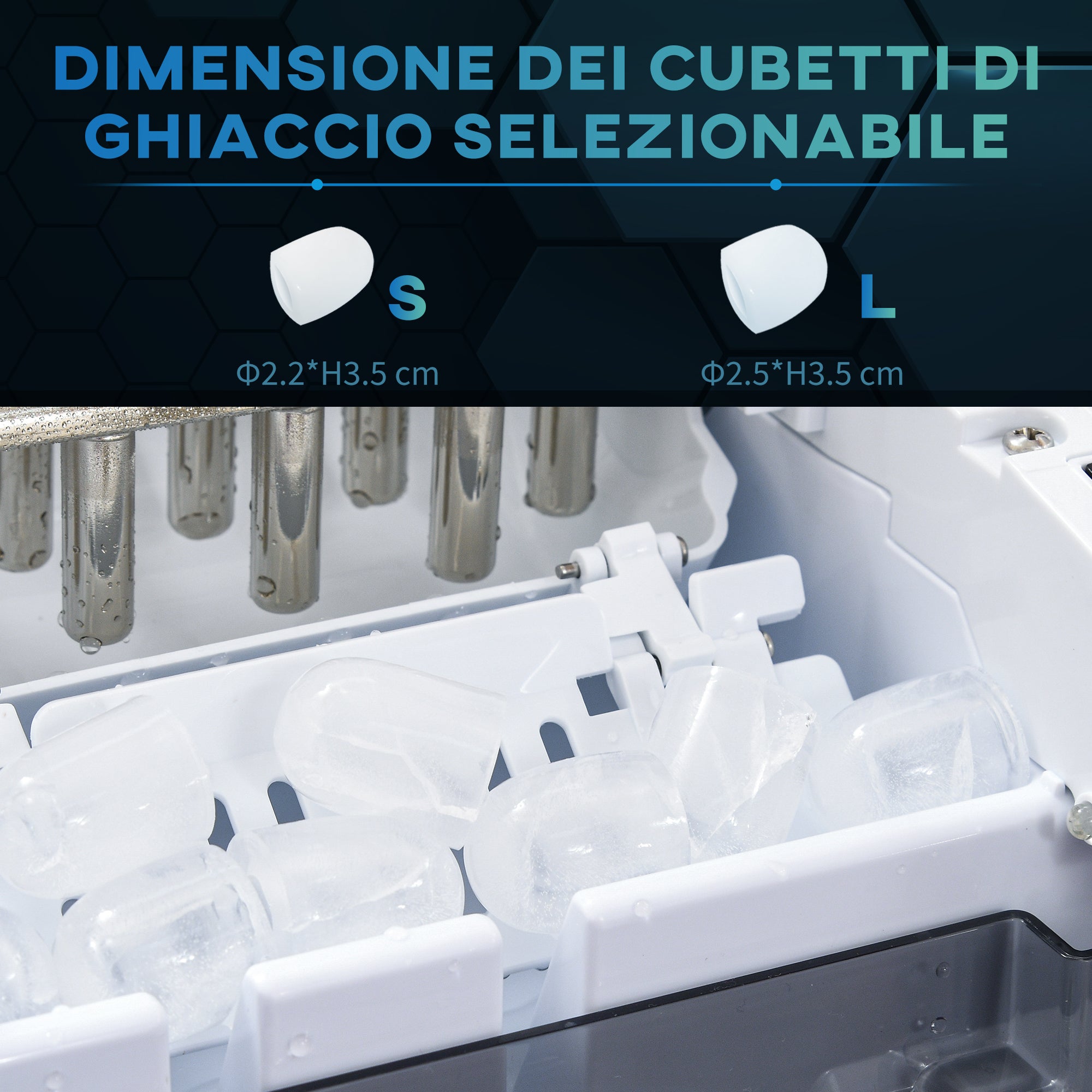 Self-Cleaning Ice Maker with 9 Cubes in 6-12 Minutes, in PP and Stainless Steel, 24.2x35.3x33 cm, Black - Borgè