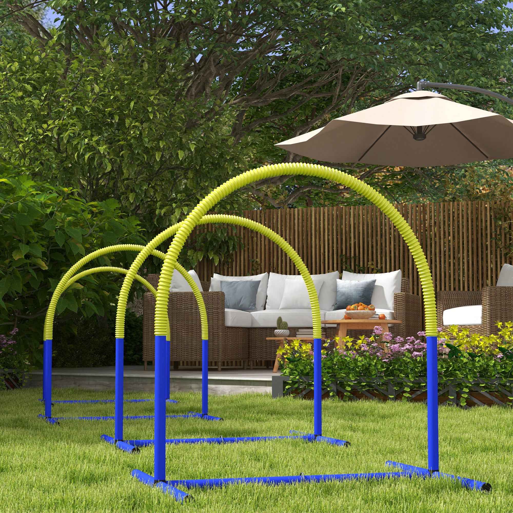 PawHut Dog Agility Set with 4 Modular Arches and Carry Bag, 88x64x95 cm, Blue and Yellow