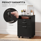 Wooden Office Cabinet with Open Shelf, Lockable Drawer and Storage Cabinet, 40x35x60 cm, Black