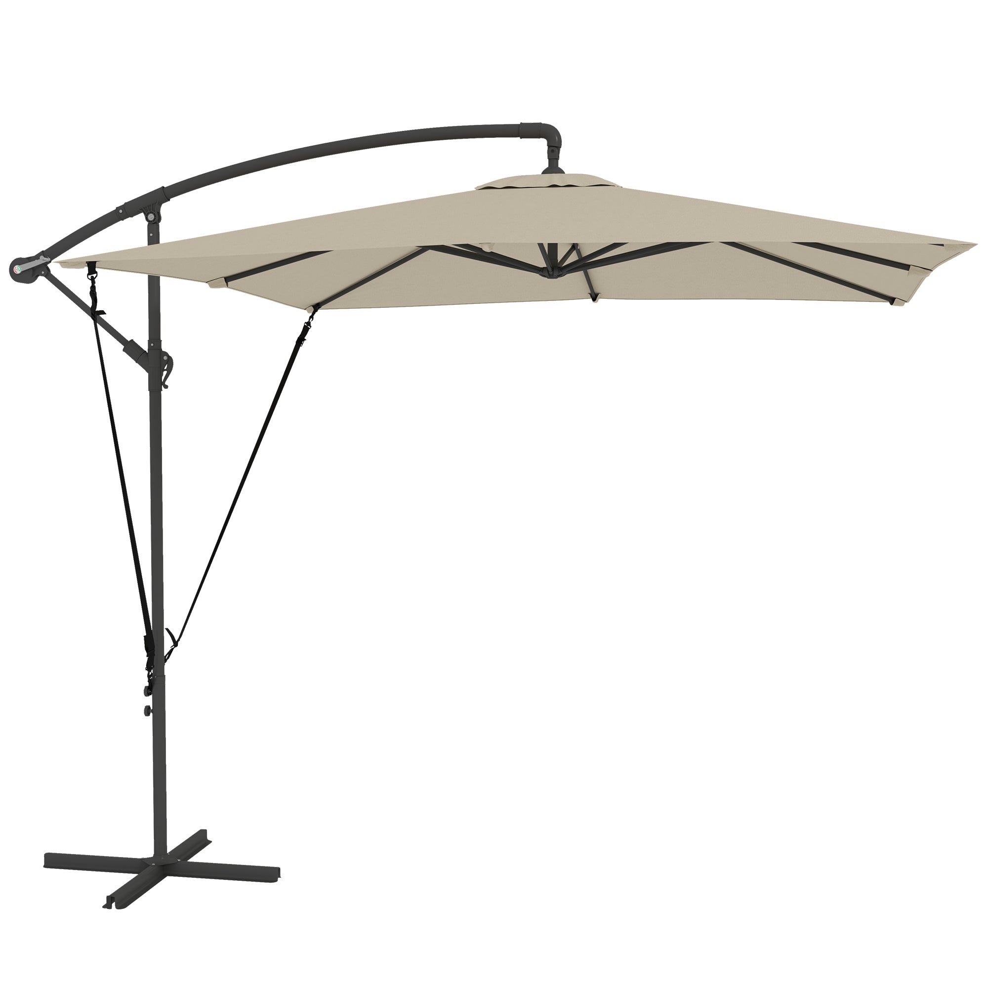 Outsunny 247x247cm Cantilever Umbrella with Cross Base and Crank Handle, in Metal and Polyester, Khaki Color