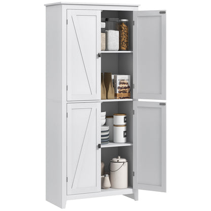 4-Door Kitchen Cabinet with Adjustable Shelves and Raised Wooden Base, 80x40x182cm, White