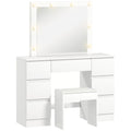 Hollywood-Style Makeup Table with Mirror, 8 LED Lights, 7 Drawers and Padded Stool, White